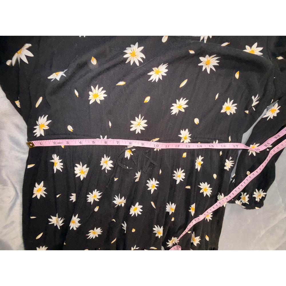 Torrid Womens Plus Size 1 Black Daisy Floral Long Sleeve Tiered Mini Dress Boho - Picture 6 of 11
